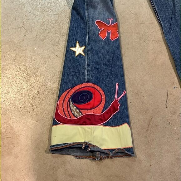 VINTAGE Allen B. By Allen Schwartz Boho Patchwork Retro Boot Cut Jeans C28 - Picture 3 of 8